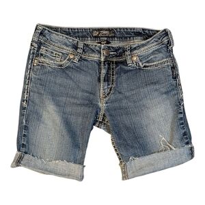 Suki Silver Jean SHORTS Mid Rise LONG Length Bermuda Style SZ 31